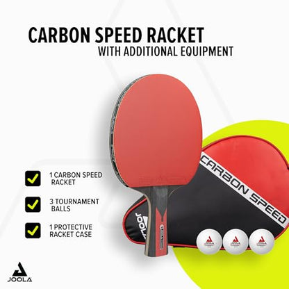 JOOLA Infinity Carbon Professional Table Tennis Paddle with Cover – Ergonomic Comfort Grip - ITTF Approved Rubbers - Competition Paddle for Powerful Spin - Protective Packaging Case