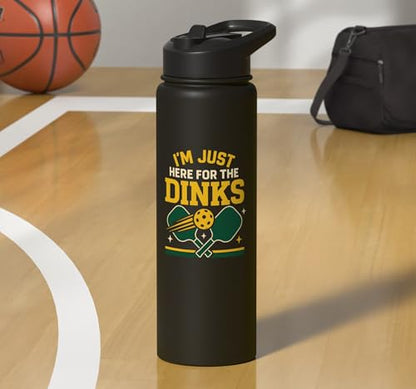 Funny Pickleball Pun Paddle I'm Just Here For The Dinks Stainless Steel Insulated Water Bottle - color: Black