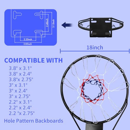 Basketball Rim Replacement Standard 18" Steel Rim Wall Mounted Basketball Goal Hoop with Net for Indoor Outdoor