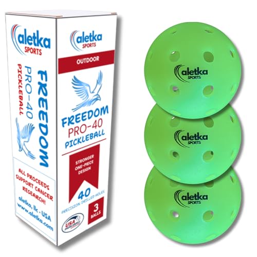 Freedom PRO-40 Pickleball 3-Pack • Support Cancer Research • USAPA Approved • Durable 1-Piece Design • Outdoor • Can Be Used Indoors • 40 Precision Drilled Holes • High Visibility Neon Green