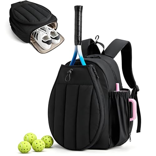 Pickleball Backpack, Large Sports Bag with Shoe Compartment, for Men and Women - color: Black