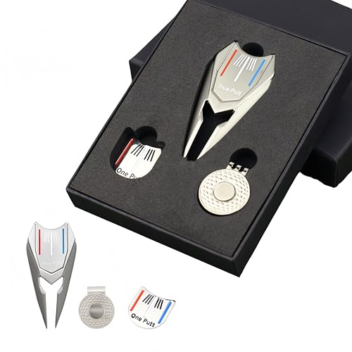 Multifunctional Golf Divot Repair Tool with Strong Magnetic Golf Ball Marker & Hat Clip, Metal Golf Ball Cleaner with Thin Tips, Suitable for Both Men and Women, and can be Used as a Gift - color: Silver
