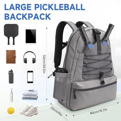 SANLIKE Pickleball Bag Backpack for Men Women，Large Pickle Ball Paddle Bag Fits 2 to 4 Paddles,Sports Duffle Bags with Shoe Compartment and Pocket - color: Gray