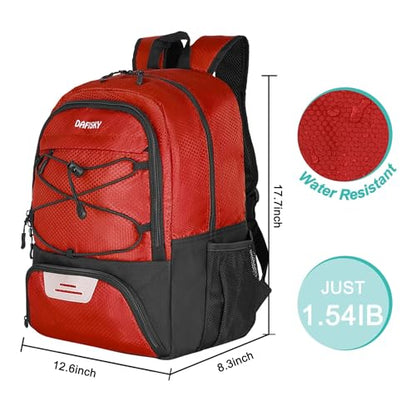 DAFISKY Soccer Backpack, Soccer Bags with Ball Holder & Shoes Compartment, Water Resistant Backpack for Basketball Volleyball Football - color: Red