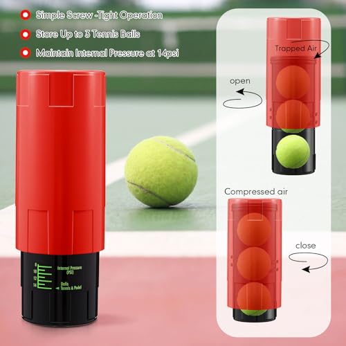 Soulchen Tennis Ball Pressurizer - Tennis Ball Storage Canister Holds 3 Balls Under 14 Psi Pressure, Reusable Stuff for Bounce Retention, Lightweight & Durable - color: Red