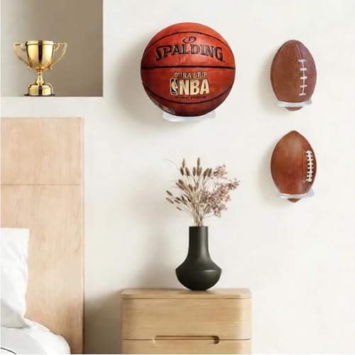 Basketball Holder Wall Mount, Acrylic Football Display Rack, Clear Ball Storage Hanger Wall Mount, for Football, Basketball, Volleyball, Rugby and Soccer - color: 2 Pack Transparent