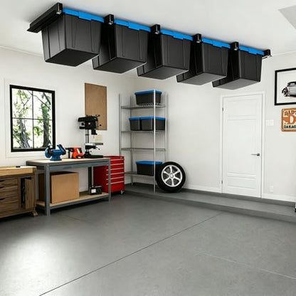 Heavy Duty Garage Ceiling Storage Rack System, Overhead Bin Slide Track Rails for 3 Bins (4 Pack), Adjustable Tote Hanger, 176 Lbs Capacity Steel - size: 4 Pack