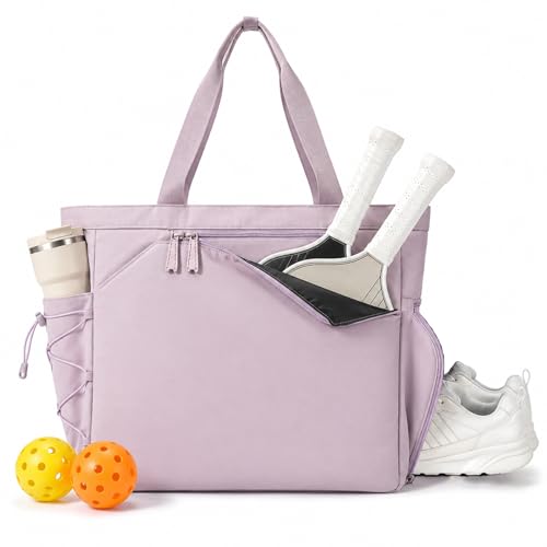 Pickleball Bag for Women Men, Large Pickleball Tote Holds 2-4 Rackets, Pickleball Bags with Shoe Compartment & Water Bottle Pocket, Pickleball Gifts, Water-Resistant & Lightweight - color: Pink