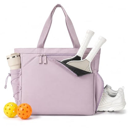 Pickleball Bag for Women Men, Large Pickleball Tote Holds 2-4 Rackets, Pickleball Bags with Shoe Compartment & Water Bottle Pocket, Pickleball Gifts, Water-Resistant & Lightweight - color: Pink