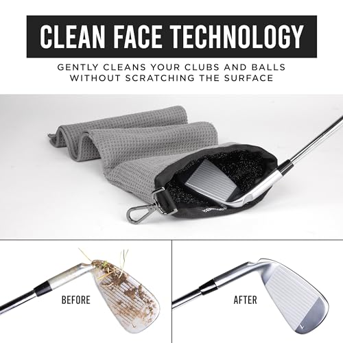 Club Scrub Towel Pro, Golf Club and Ball Cleaning Pouch with Attached Towel, Waterproof Exterior, Clean Face Technology Liner, Machine Washable, Cleans Club Grooves, Waffle-Weave Microfiber (Gray) - color: Gray