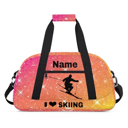 Custom Sport Duffel Bag Skiing Personalized Name Sports Bag Overnight Weekender Bag Waterproof Travel Sport Gym Bags, Orange - color: Orange, style: Skiing