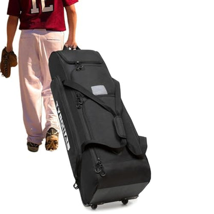 Baseball Bag with Wheels for 4 Bats,Soft Rolling Baseball Bag With Multi-Pockets, Fence Hook, Holds All Baseball Equipment.