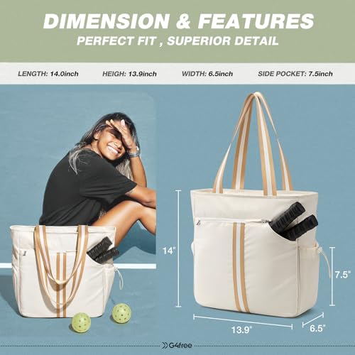 G4Free Pickleball Bag, Pickleball Tote Bag for Women Men, External Ball Bag with Shoe Compartment & Paddle Cover Pocket - color: Beige&yellow