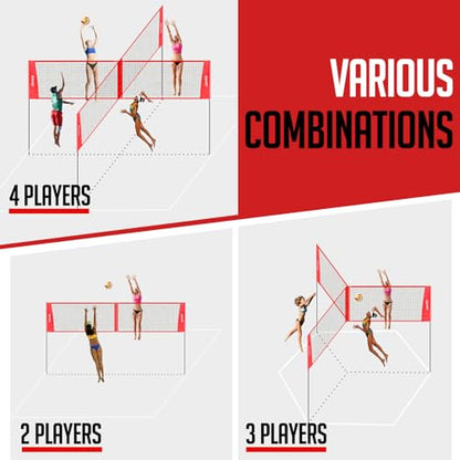 ZEALFEEL 4 Square Volleyball Game Set, 3 Heights Adjustable 4-Way Volleyball Net with Vollyball, Pump, Carry Bag, Hammer, 14 FT 4 Person Net for Backyard Beach Lawn, Great for Family Fun