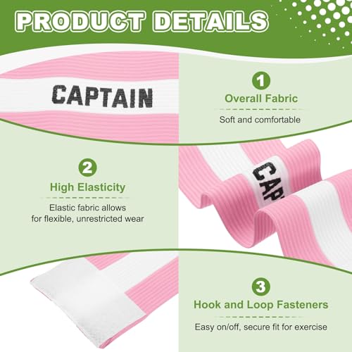 Soccer Captain Armbands, Adjustable Captain Bands Soccer Elastic Armband - color: Pink,White