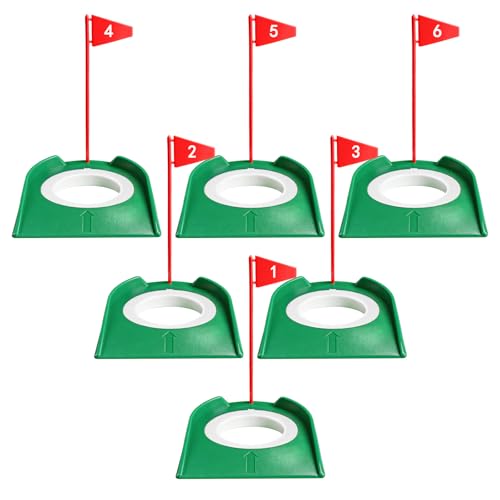 FINGER TEN Golf Putting Cup with Numbered Flag Design Value 6 or 9 Pack, Durable Plastic Practice Cups Golf Training Aids, Lightweight Easy to Carry for Office Backyard Indoor Outdoor - color: Green-6 Pack