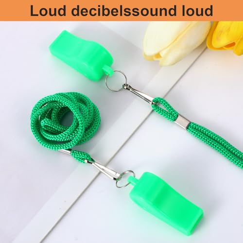 SynHHergyx 2Pcs Plastic Green Sports Whistles for Coaches with Lanyard Loud Crisp Sound Whistles for Referees Teacher Outdoor Enthusiasts and Family Emergencies