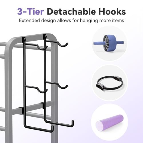 3-Tier Heavy-Duty Home Gym Storage Rack with Hooks and Smooth Wheels for Workout Gear