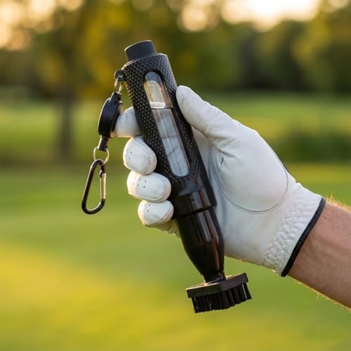 Golf Club Brush Cleaner with Water Bottle - Leak-Proof, Press-Type Spray Bottle & Retractable Zip-line Carabiner - Premium Golf Cleaning Accessories & Gift