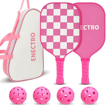 Pink Pickleball Paddles Set of 2/4, USAPA Approved Fiberglass Pickle Ball Set with 2/4 Cute Lightweight Pickleball Rackets, 2 Indoor &2 Outdoor Balls, 1 Pickleball Bag for Women, Beginner, Youth