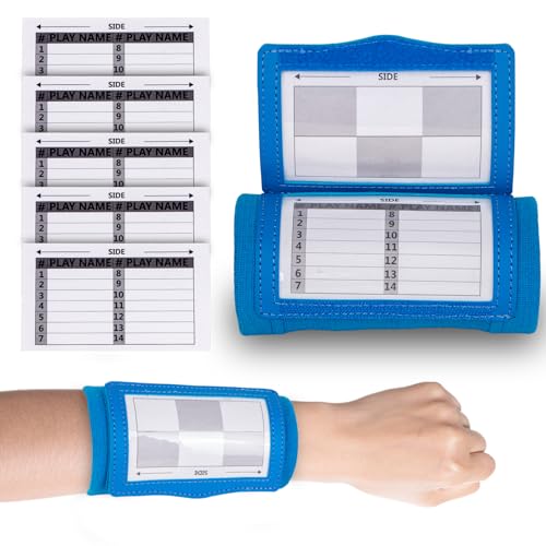 Football Wristbands with 5 Playbook Cards, Clear PVC Windows Wristbands Sports for Youth & Adults, 5on5 Flag Football Wrist Bands, QB Arm Bands for Quarterback, Catcher, Referee - color: Blue, size: 1 Pack
