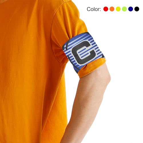 PATIKIL 9.4x2.5 Soccer Captain C Armband, Nylon Unisex Elastic Arm Badge Adjustable for Youth Adult Team Training, Blue