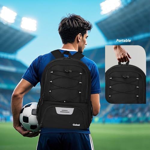 Goloni Soccer Bag, Basketball Bag with Ball Compartment & Shoe Compartment,Large Soccer Backpack for Basketball,Gym，Football - color: black
