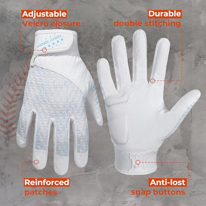 HANDLANDY Baseball Batting Gloves for Adult Youth, Grip Breathable Softball Batting Gloves Fit Men Kids Boys Girls - color: Pearl White-Kids, size: Kids Small