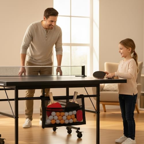 Ping Pong Paddle Case with Mesh Storage Bag, Large Capacity Table Tennis Organizer Holds up to 4 Paddles and 20+ Balls, Adjustable Strap with Sponge Cleaner for Game Room Club