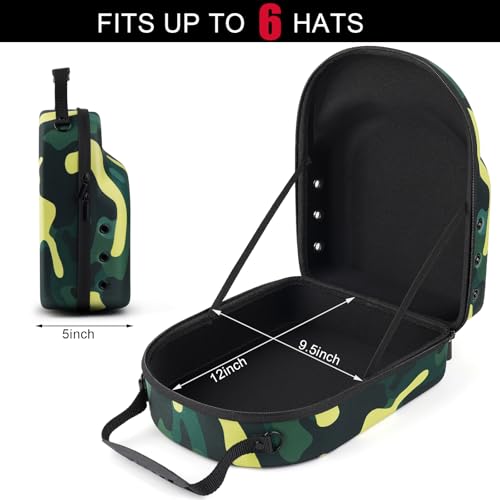 GERMUN Hard baseball hat case, Hat Carrier Travel Case with Adjustable Shoulder Strap, Hat cap case for 6 Baseball Caps - Perfect for Traveling (Camo Green) - color: Camo Green