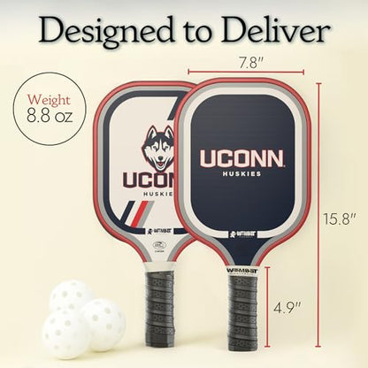 Officially Licensed College Pickleball Racquet - Front & Back Graphics, Micro-Textured Fiberglass Face, 16mm Honeycomb Core, Cold-Press, 8.8 oz, Reinforced Edge Guard