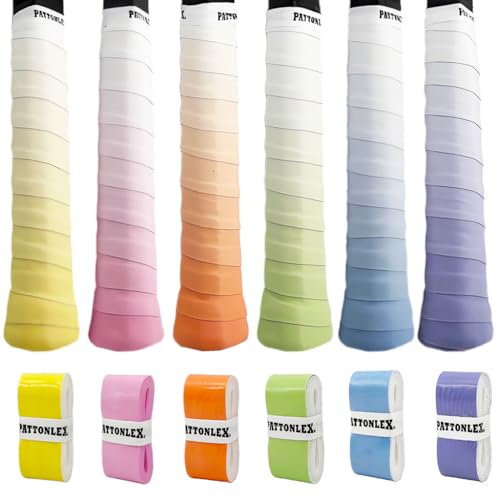 Tennis Racket Grip Tape – 3, 6, 12 Pack Overgrip for Tennis Racquet, Badminton, Pickleball Paddle, Squash, Table Tennis – Sweat Absorbent, Non-Slip, Comfortable Overwrap Grip - color: Gradient Colors