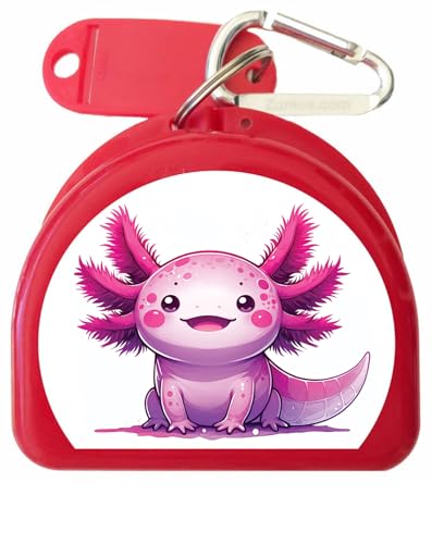 Axolotl Retainer and Mouthguard Case with Carabiner, Durable Mouthguard Case for Sports, Teeth Aligner Retainer Holder for Travel and Protection, Ideal for Secure Storage - Red - color: Red