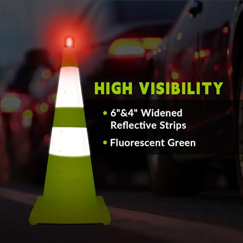 WHDZ 28 Inch Collapsible Traffic Cones Safety Cones with Reflective Collar Multi Purpose Pop-up Cones for Driving Training, Parking Lots (4 Pack) - color: Green