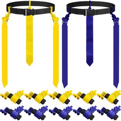 Hungdao 10/12 Players Flag Football Belts and Flags Adjustable Football Belts for Kids Teens Adults Team Training Sport Event - color: Yellow,purple