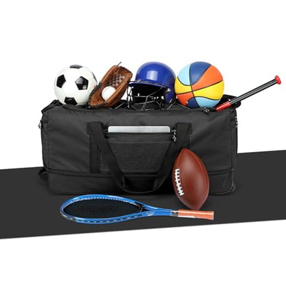 170L Extra Large Baseball Bag with Wheels Gym Duffle Softball Catchers Coach Team Equipment Bags Collapsible Rolling Travel Duffel Bat Gear Bag for Hockey Basketball Football Volleyball Soccer - color: Black