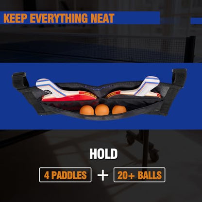 Ping Pong Paddle Case with Mesh Storage Bag, Under Table Tennis Racket Holder for Balls & Paddles, Hanging Pickleball Paddle Rack Organizer, Easy Install Ping Pong Ball Holder with Straps