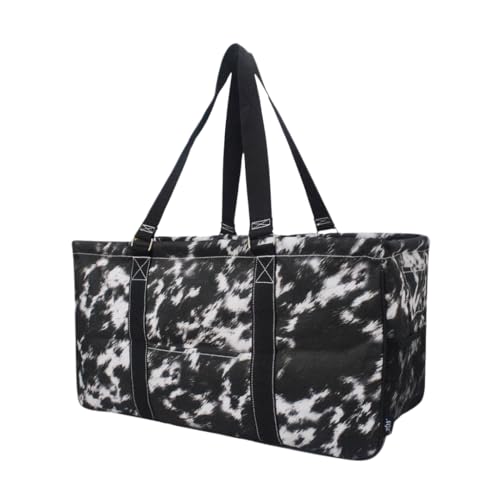 Extra Large Utility Tote Reusable Grocery Bag Oversized Collapsible for Groceries, Storage, Picnic, Beach (Cow Fur Texture-Black) - color: Cow Fur Texture-black