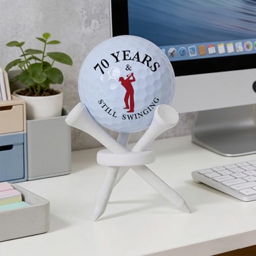Fathers Day Dad Gifts from Daughter Son Wife, 70th Golf Gift for Grandpa Golfing Fan Husband, Golf Birthday Retirement Gifts, 70 Years Old Golf Ball Tabletop Display Stand Holders Gifts Decor 3 Tees