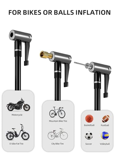 Mini Bike Pump, 30s Fast Inflate Bike Pump with Gauge, 150PSI Portable Bicycle Tire Pump with Auto Stop for Road Bikes, Mountain Bike, E-Bike, Motorcycles, Balls