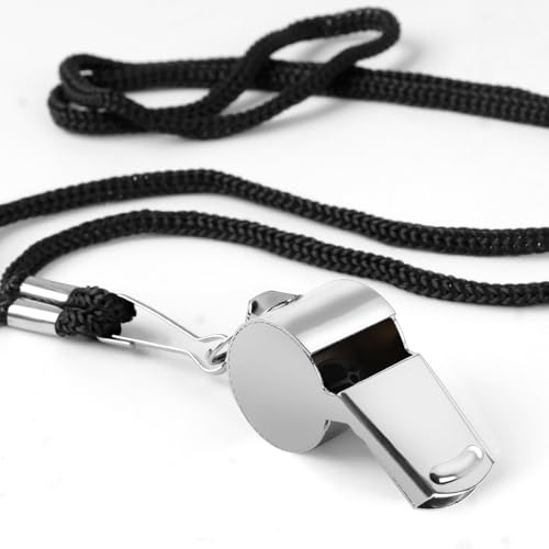 Guirnd Coach Whistle 4P, Stainless Steel Coaches Whistle with Lanyard, Loud Crisp Sound Sport Metal Whistles for Adults, Referees, Officials, Emergency, Outdoor