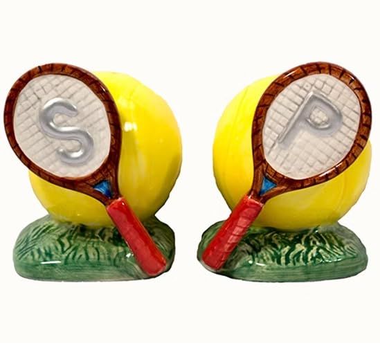 Decorative Tennis Racket Salt and Pepper Shaker Set, Ceramic Sports Theme Kitchen Tableware, Yellow and Green Design