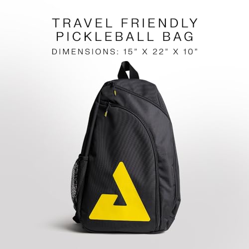 JOOLA Everyday Sling Bag - Lightweight Pickleball Backpack Holds 2 Paddles - Crossbody Bag with Bottle Pocket & Carabiner - color: Black/Yellow