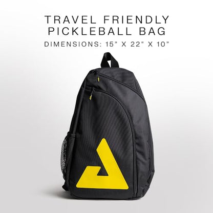 JOOLA Everyday Sling Bag - Lightweight Pickleball Backpack Holds 2 Paddles - Crossbody Bag with Bottle Pocket & Carabiner - color: Black/Yellow