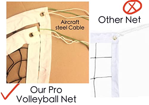 Professional Volleyball Net Outdoor Heavy Duty, All Weather Enhanced with Aircraft Steel Cable, Regulation 32x3FT Replacement Net for Backyard Beach Pool Indoor