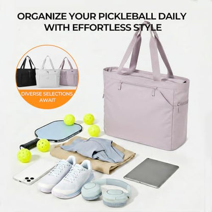 Pickleball Bag for Women Men, Large Pickleball Tote Holds 2-4 Rackets, Pickleball Bags with Shoe Compartment & Water Bottle Pocket, Pickleball Gifts, Water-Resistant & Lightweight - color: Pink