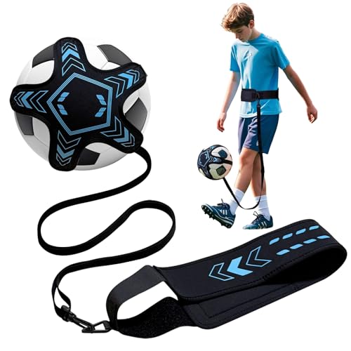Soccer Training Equipment Football Kick Solo Trainer Adjustable Waist Belt Elastic Rope, Aids Hands Free Throw Sole Practice Fits Ball 3, 4, 5 and Volleyball Rugby (Blue) - color: Blue