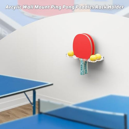 Cosmos Table Tennis Paddle Holder Ping Pong Paddle Wall Mount Shelf Rack Ping Pong Racket Display Stand Holding 2 Pcs Paddles and 4 Balls for Storing in Recreation Room Game Court - color: Transparent Clear