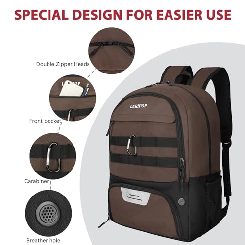 LARIPOP Soccer Backpack with Ball Holder & Shoe Compartment Large Capacity Youth Sports Bag for Training - color: Brown