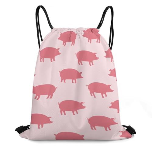 Large Capacity Beam Bag Drawstring Backpack for Volleyball Baseball Sports Workout Gear Travel Storage Men Women, Pink Pigs Pattern Bags - color: Picture (630)